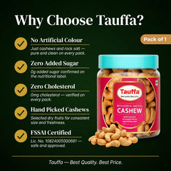 Tauffa Premium Roasted & Salted Cashews 250g | Crunchy Whole Kaju with Rock Salt | Natural Kaaju Nuts | No Added Oil | Healthy Snack