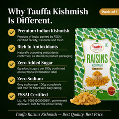 Tauffa Premium Green Seedless Raisins 250g | Naturally Sweet & Juicy Kishmish | High in Iron | No Added Sugar | Healthy Kismis Snack