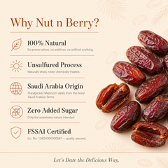 Nut n Berry Mabroom Dates 500g | Premium Saudi Arabia Khajoor | Firm, Chewy Khajur, No Added Sugar or Preservatives