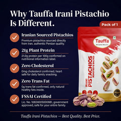 Tauffa Irani Pistachios Roasted & Salted 250g | Crunchy, Rich in Protein and Fiber, Perfect Snack for Energy Boost | Heart-healthy, High in Antioxidants, Ideal for Snacking