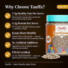 Tauffa Sunflower Seeds 250g | Roasted Healthy Snack | High Protein & Fiber Seeds | Gluten Free Superfood | Ready-to-Eat for Fitness, Diet & Everyday Snacking