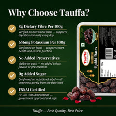 Tauffa Premium Rabbi Dates 500g | Soft & Caramel-Sweet Khajoor | Lamba Khajur in Container | Naturally Sweet Date | No Added Sugar