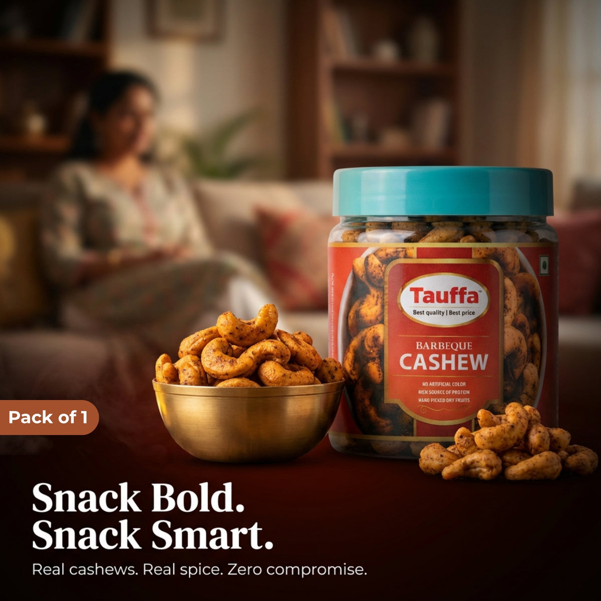 Tauffa Barbeque Cashews 250g | Smoky BBQ Roasted Whole Kaju