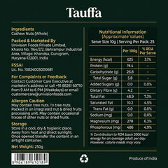 Tauffa Premium Whole Cashews W320 250g | Crunchy King Size Kaju | Natural Kaaju Nuts | Unsalted & Non-Split | No Added Oil