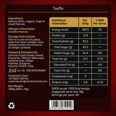 Tauffa Peanut Chikki Jar 60 Pieces (18g Each) | Traditional Groundnut & Jaggery Snack | Protein Rich Peanut Brittle | No Added Preservatives or Colours