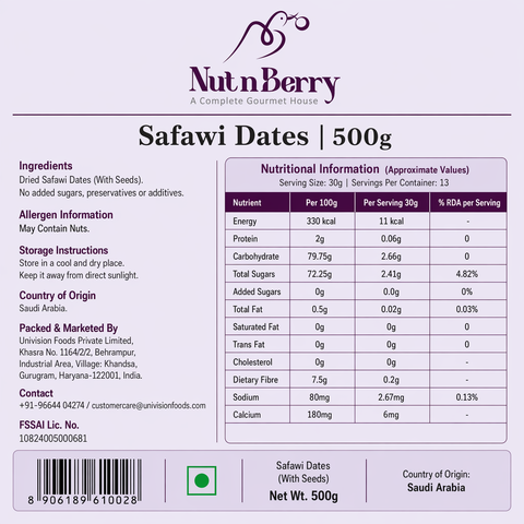 Safawi Dates 500g | Kalmi Khajoor | Saudi Arabia