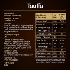 Tauffa Premium American Almonds 250g | Whole & Crunchy California Badam | Natural Badam Giri | 100% Natural | Healthy Snack