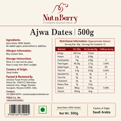 Ajwa Dates 500g | Authentic Saudi Arabia Khajoor