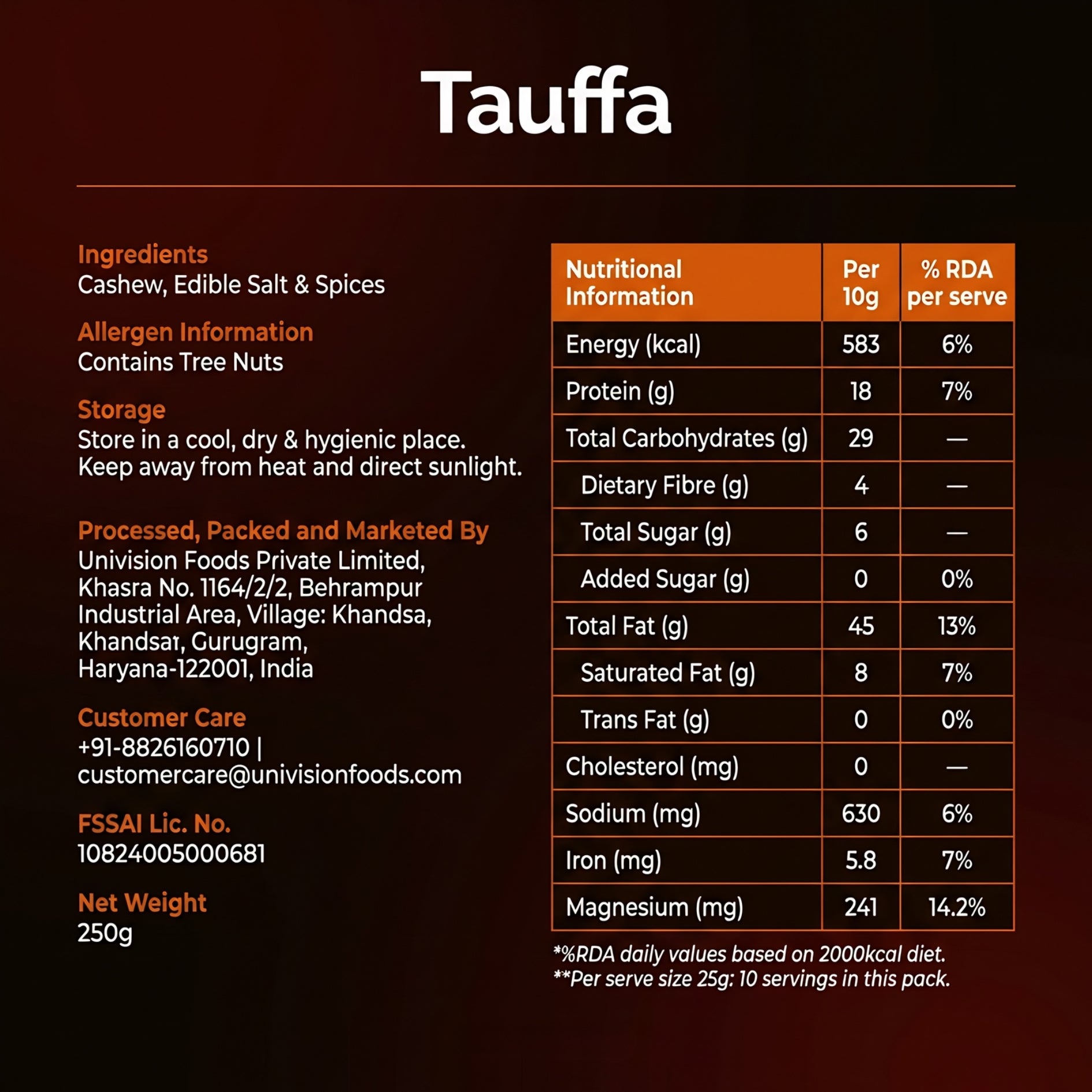 Tauffa Barbeque Cashews 250g | Smoky BBQ Roasted Whole Kaju | Crunchy Masala Kaaju Nuts | Ready-to-Eat | No Added Oil or Colours