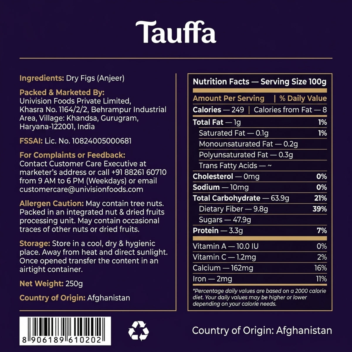 Anjeer Gold 250g | Premium Afghani Dried Figs