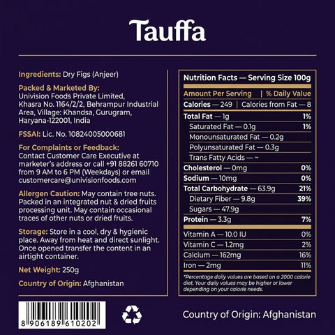 Tauffa Anjeer Gold 250g | Premium Afghani Dried Figs | Anjir Dry Figs | Naturally Sweet & Fiber-Rich | Ideal for Snacking, Milk-Soaking & Festive Gifting