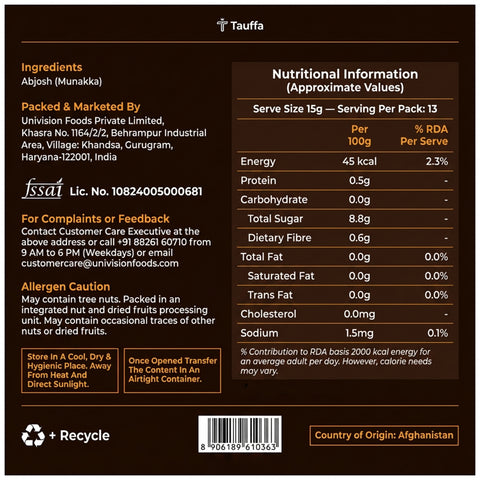 Tauffa Premium Abjosh Munakka 250g | Large Raisins with Seeds | Afghani Kishmish | High in Iron | Naturally Sweet Ayurvedic Dry Fruit | No Added Sugar
