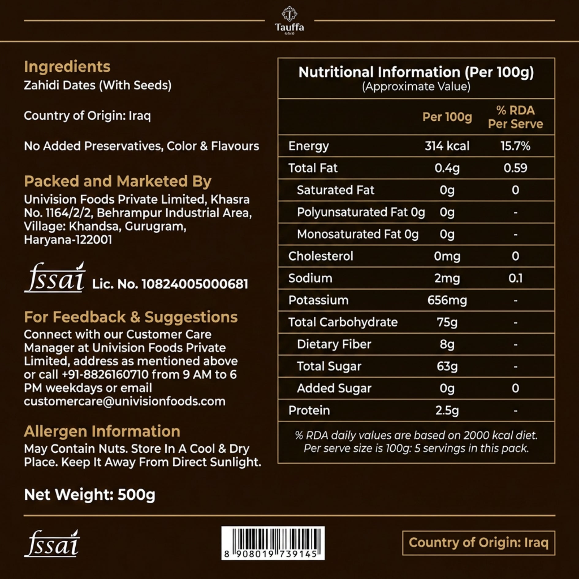 Tauffa Premium Zahidi Dates – Naturally Sweet, Nutrient-Rich Dry Fruits, No Added Sugar, Khajoor for Snacking, Baking & Recipes