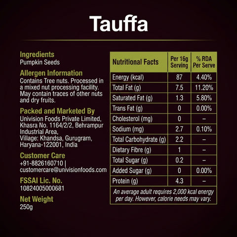 Tauffa Premium Raw Pumpkin Seeds 250g | AAA Grade Kaddu Beej | Handpicked Unroasted Seeds for Eating | High in Protein & Fibre | Healthy Snack