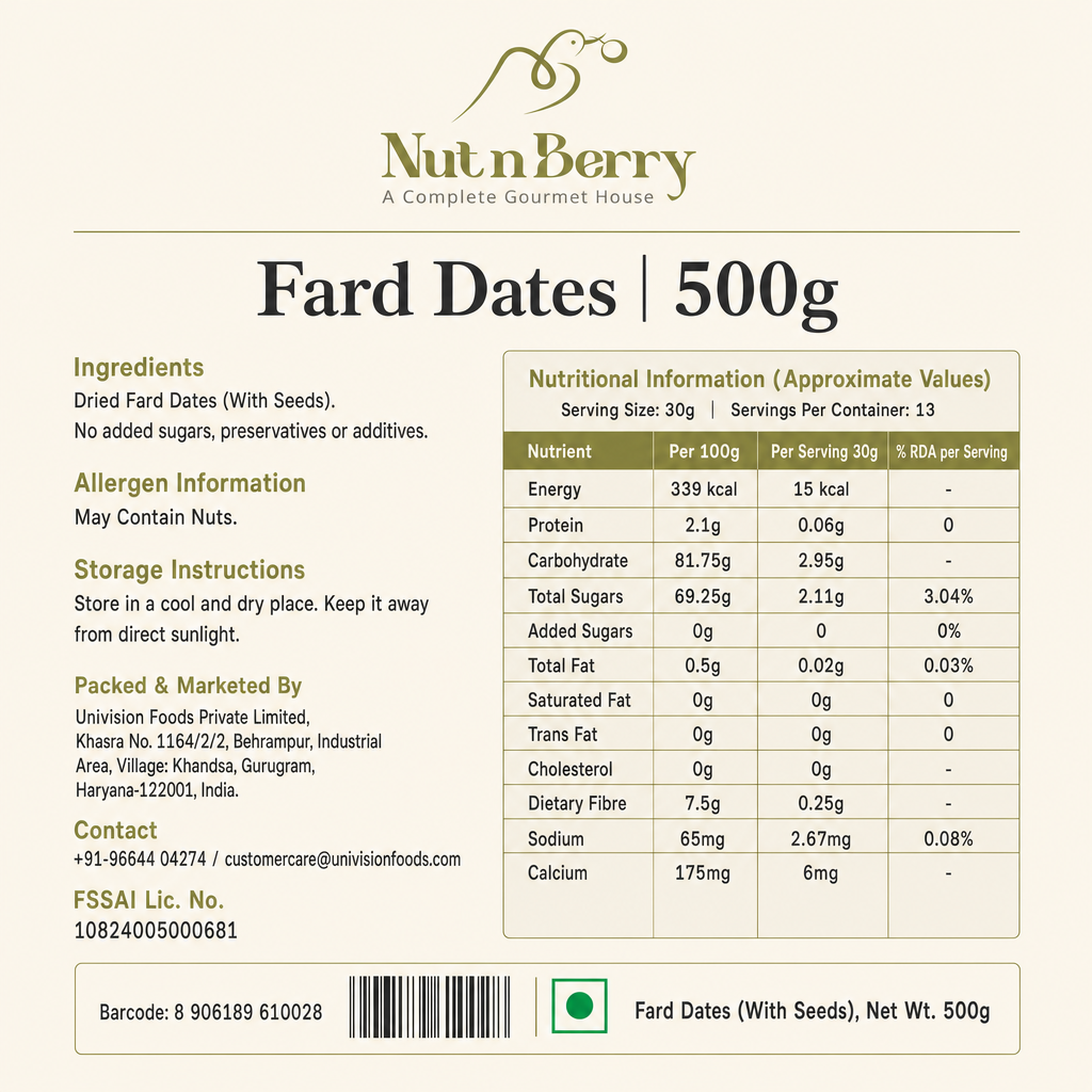 Fard Dates 500g – Premium Khajoor, Rich in Fibre & Potassium